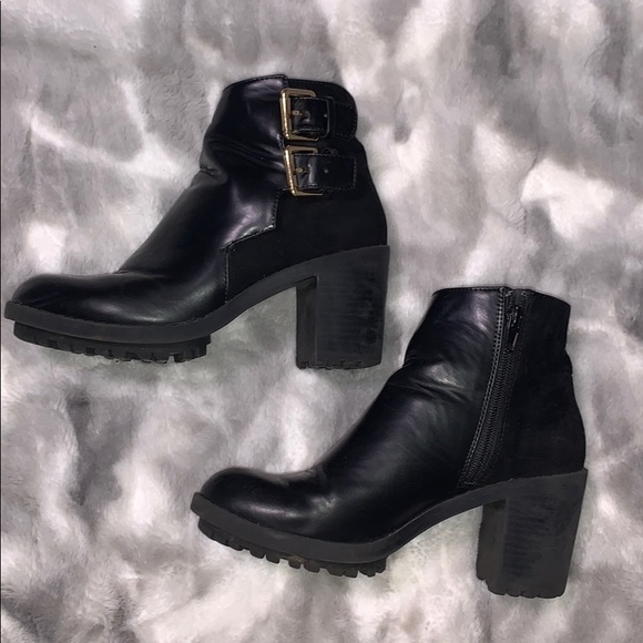 Zara Black Leather/Suede Bootie w Gold Buckles - Picture 1 of 8